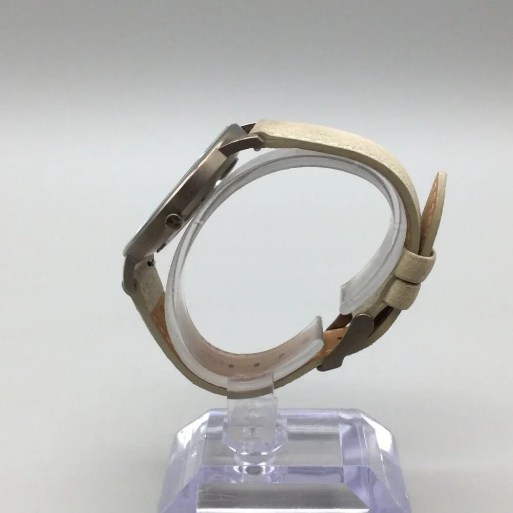 MVMT Crescent Marble Watch Men 38mm Silver Tone Tan Leather Band New Battery